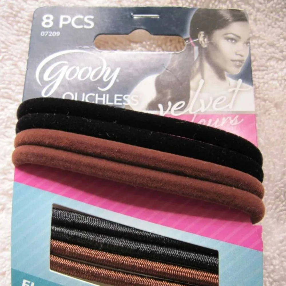 8 Goody Ouchless 4 Velvet Mixed Pack Elastic Hair Band Ponytailers Black Brown